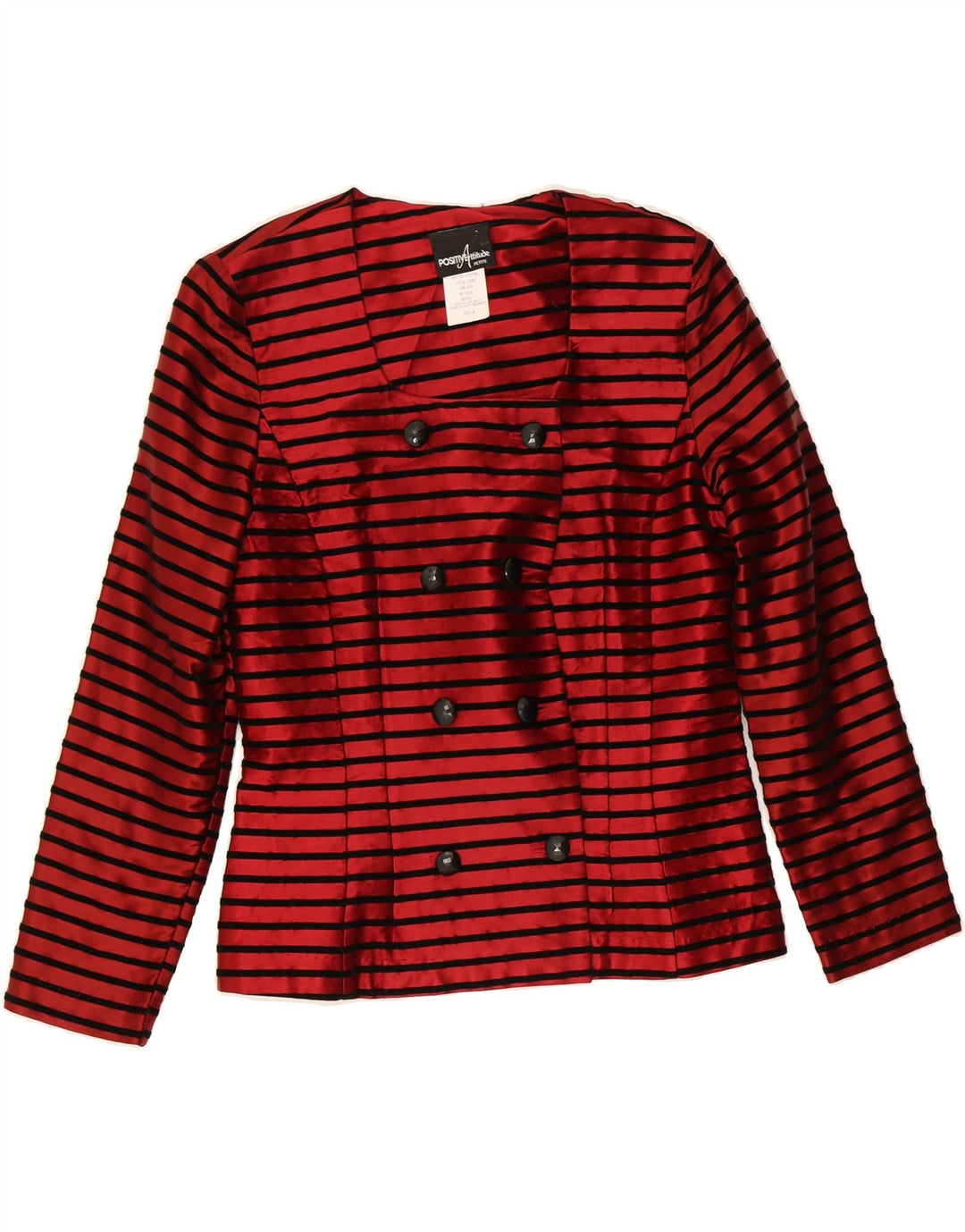 POSITIVE ATTITUDE Womens Petite Blazer Jacket US 10 Large Burgundy Striped Vintage Positive Attitude and Second-Hand Positive Attitude from Messina Hembry 