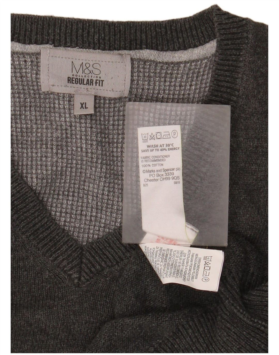 Marks & Spencer Herre Regular Fit V-hals sweater XL Grå Bomuld