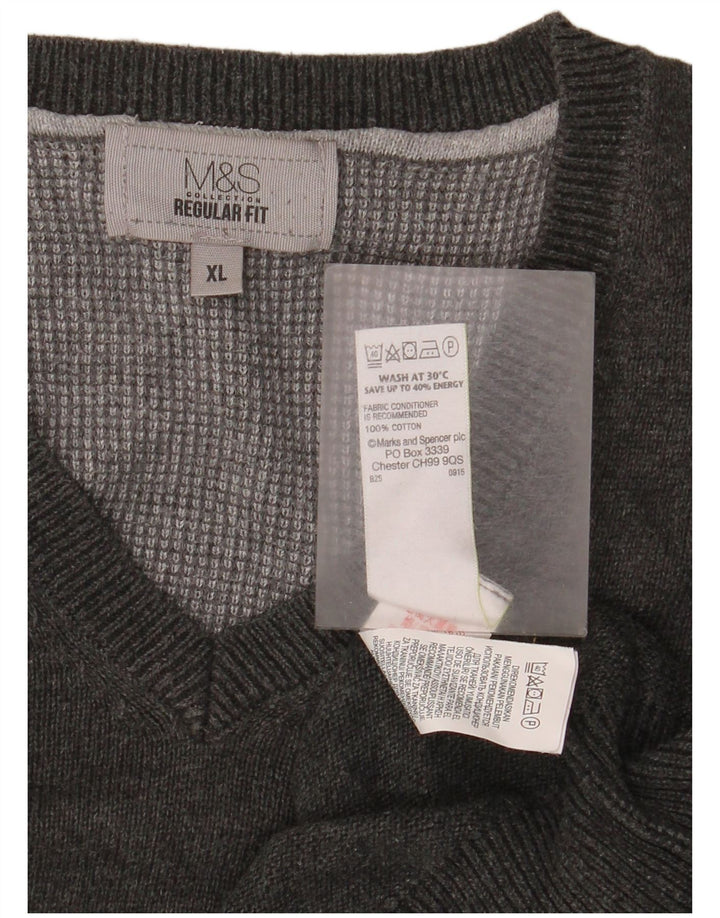 Marks & Spencer Herre Regular Fit V-hals sweater XL Grå Bomuld