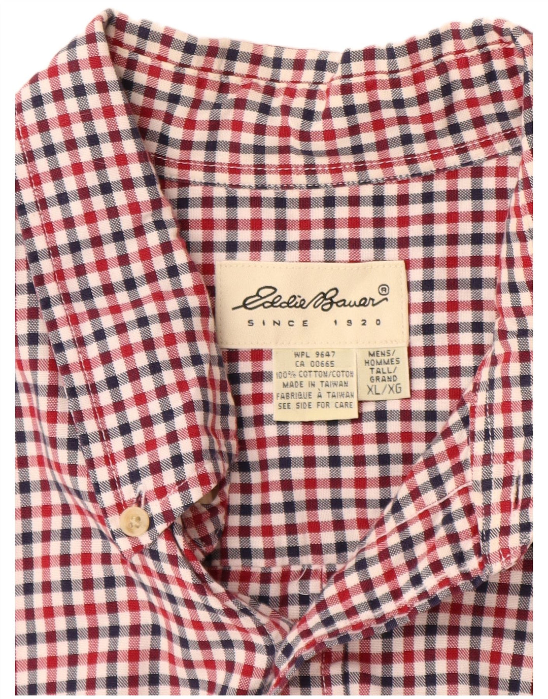 Eddie Bauer Herre høj kortærmet skjorte XL Rød Gingham Bomuld