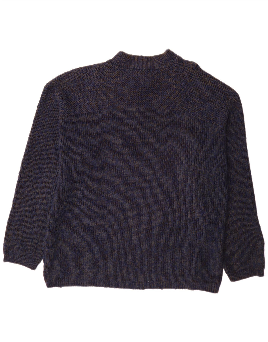 Eddie Bauer Herre Button Neck Jumper Sweater XL Navy Blue Flecked Bomuld