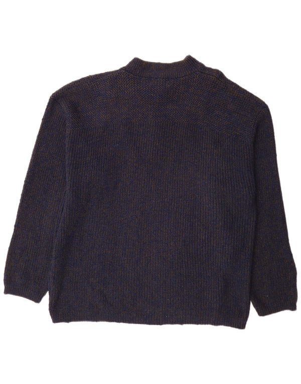 Eddie Bauer Herre Button Neck Jumper Sweater XL Navy Blue Flecked Bomuld