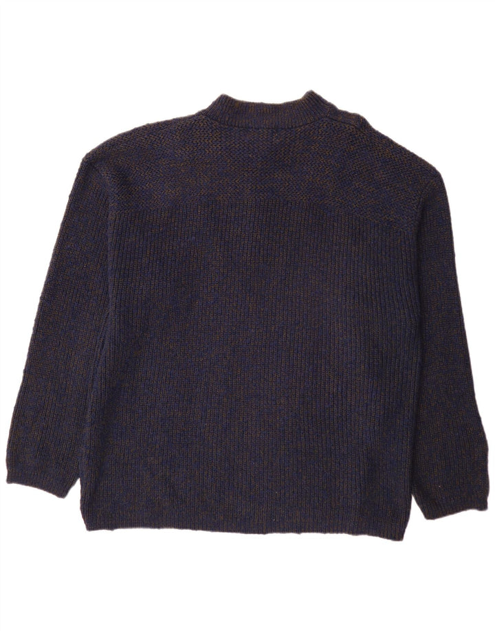 Eddie Bauer Herre Button Neck Jumper Sweater XL Navy Blue Flecked Bomuld