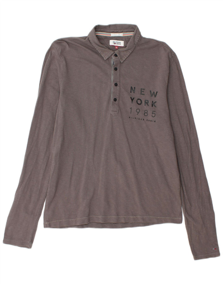 TOMMY HILFIGER Grafisk langærmet poloshirt til mænd XL Grå