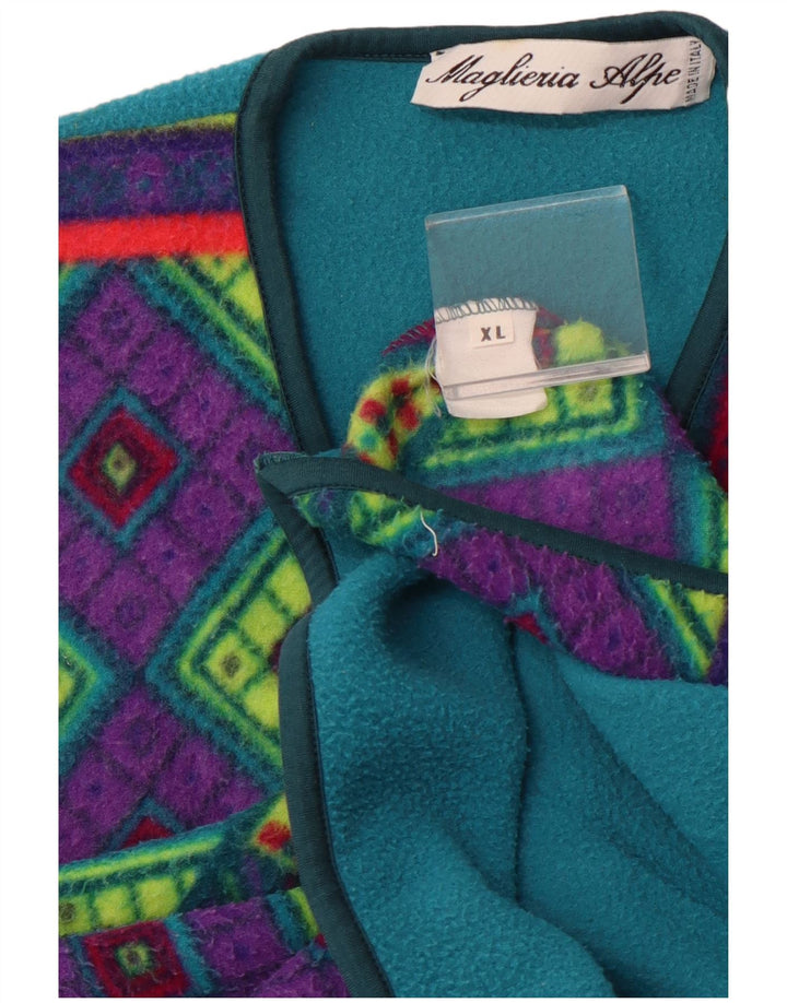 VINTAGE Herre Fleece Gilet UK 42 XL Flerfarvet Geometrisk