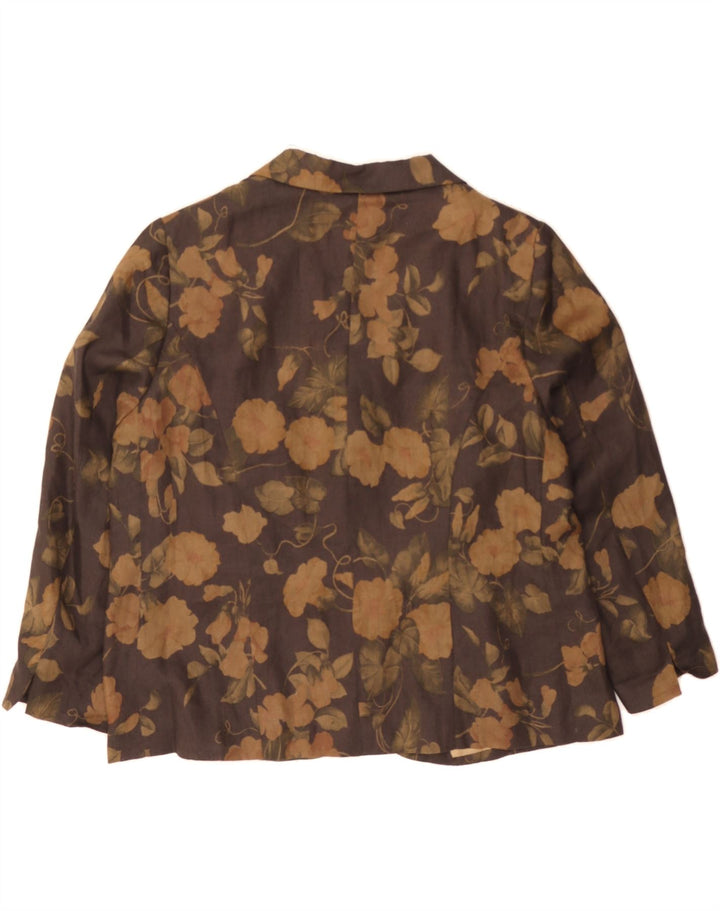 VINTAGE Womens 3 Button Blazer Jacket UK 18 XL Brown Floral Vintage Vintage and Second-Hand Vintage from Messina Hembry 