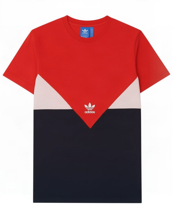Adidas Herre T-Shirt Top Medium Rød Colourblock Bomuld