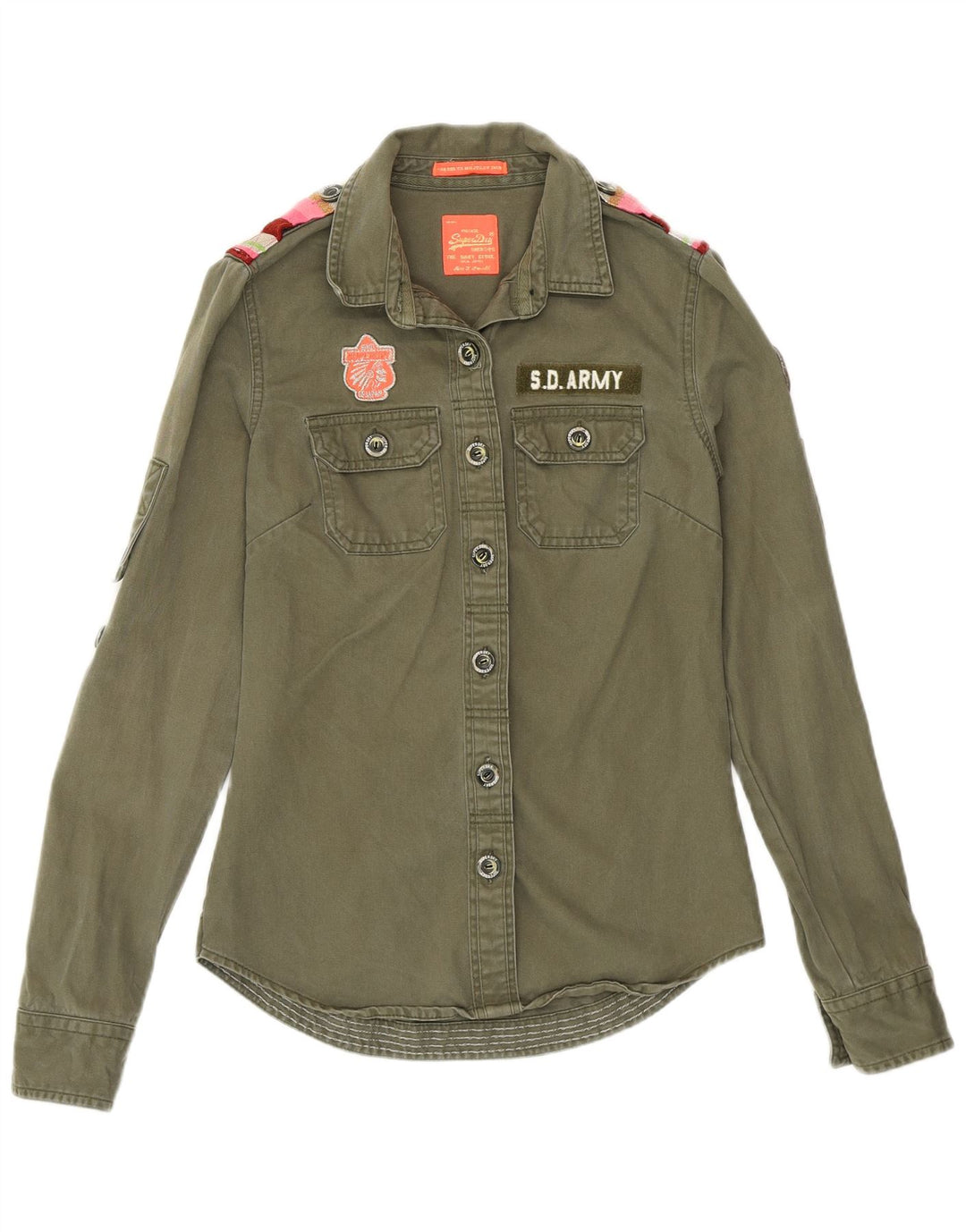 SUPERDRY Military Denimskjorte til kvinder UK 6 XS Khaki Bomuld