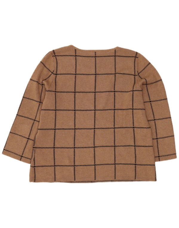 EASTEX Womens 3/4 Sleeve Boat Neck Jumper Sweater UK 14 Large  Brown Check