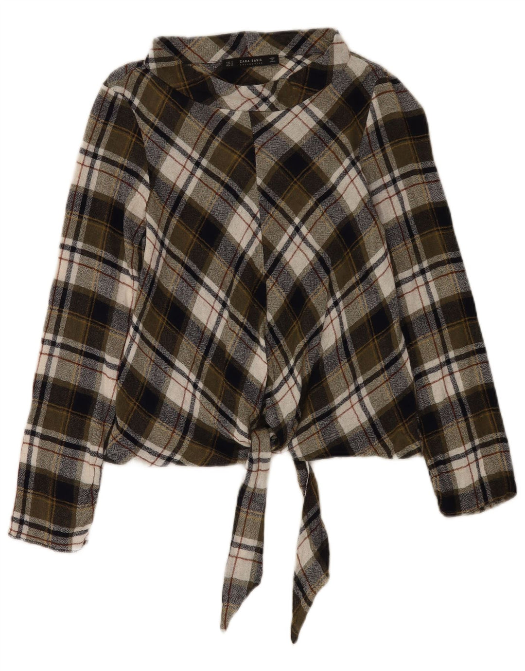 Zara Dame Langærmet Bluse Top UK 10 Small Khaki Check