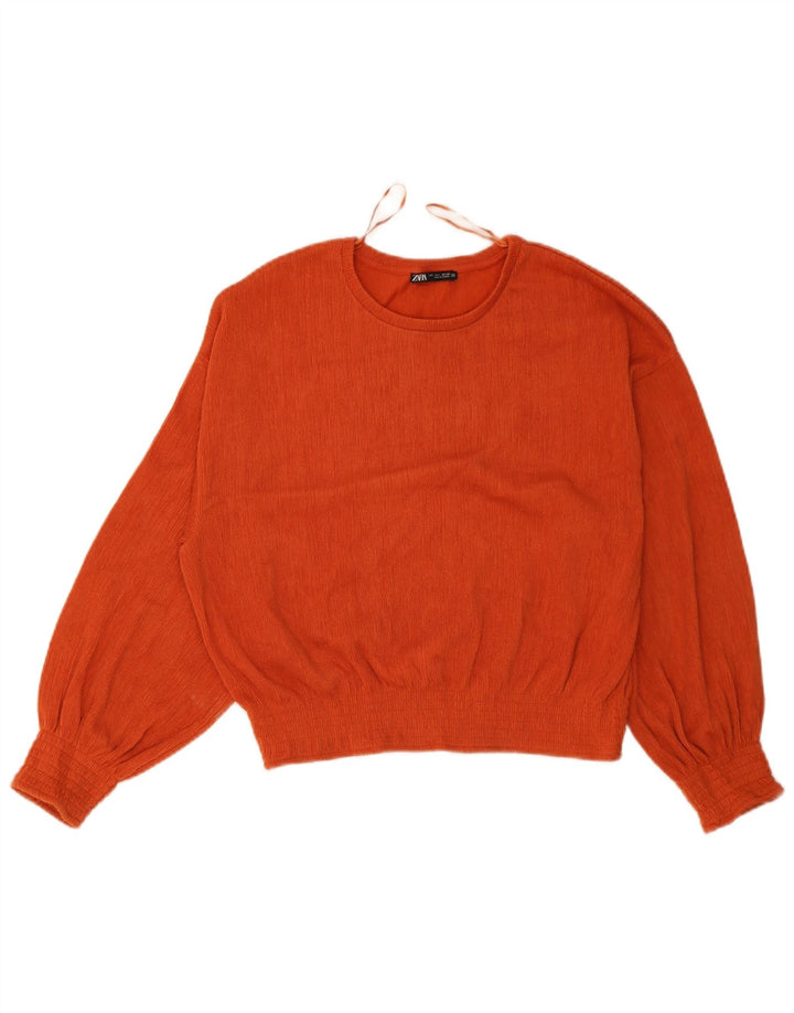 Zara Dame Langærmet Oversized Bluse Top UK 10 Small Orange Polyester