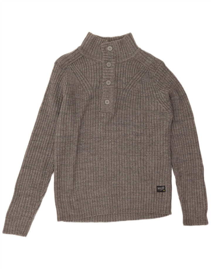 Jack & Jones Herre Button Neck Jumper Sweater Stor Grå Bomuld