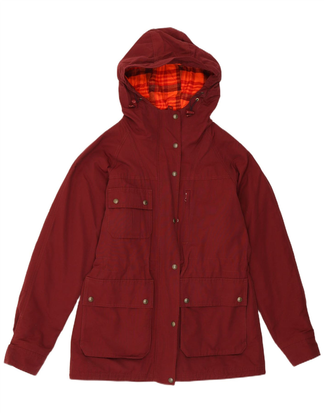 LANDS END Womens Hooded Windbreaker Jacket UK 14 Medium Burgundy Cotton