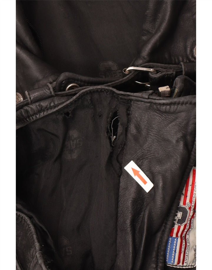 Vintage kvinders crop læder bikerjakke UK 12 medium sort læder