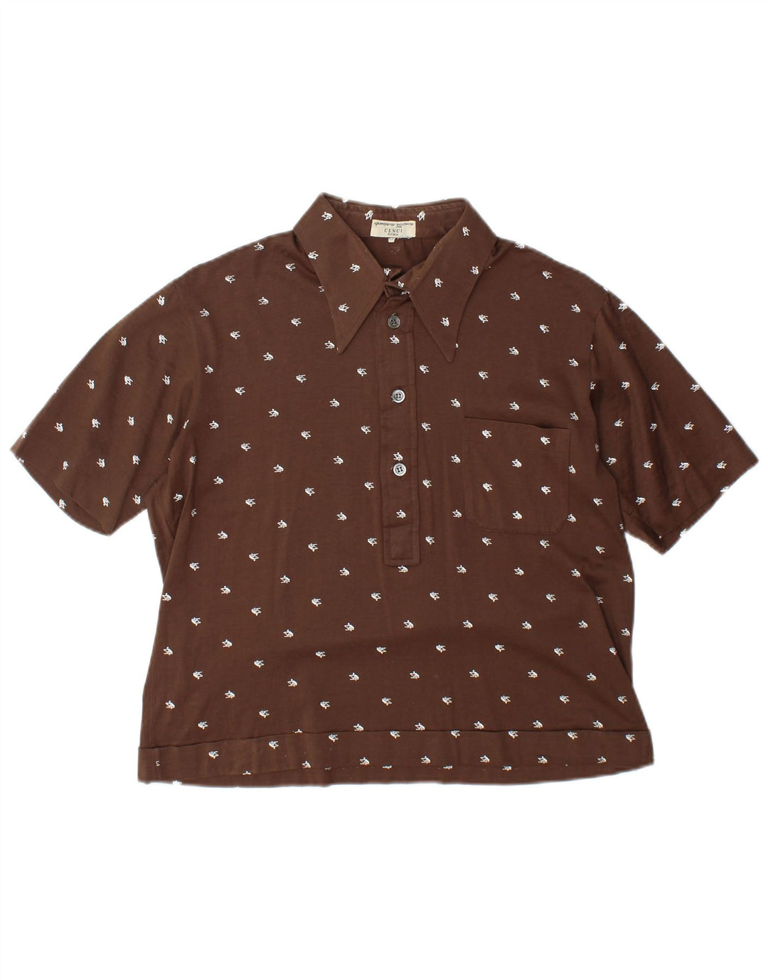 VINTAGE Dame Kortærmet Pullover Shirt IT 52 2XL Brun Geometrisk