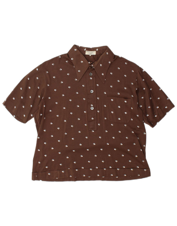 VINTAGE Womens Short Sleeve Pullover Shirt IT 52 2XL Brown Geometric