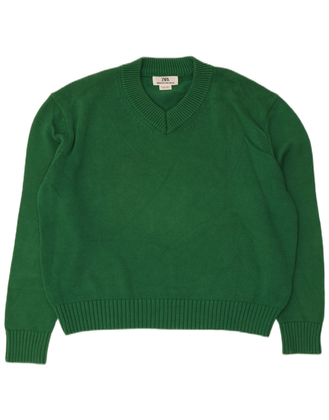 Zara Dame Oversized V-hals sweater UK 14 Medium Grøn Bomuld