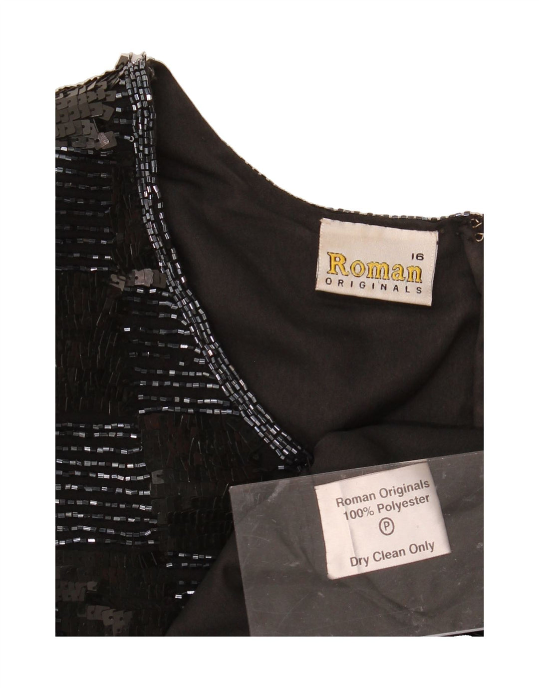 ROMAN Womens Crop Blouse Top UK 16 Large Black Check Polyester Vintage Roman and Second-Hand Roman from Messina Hembry 