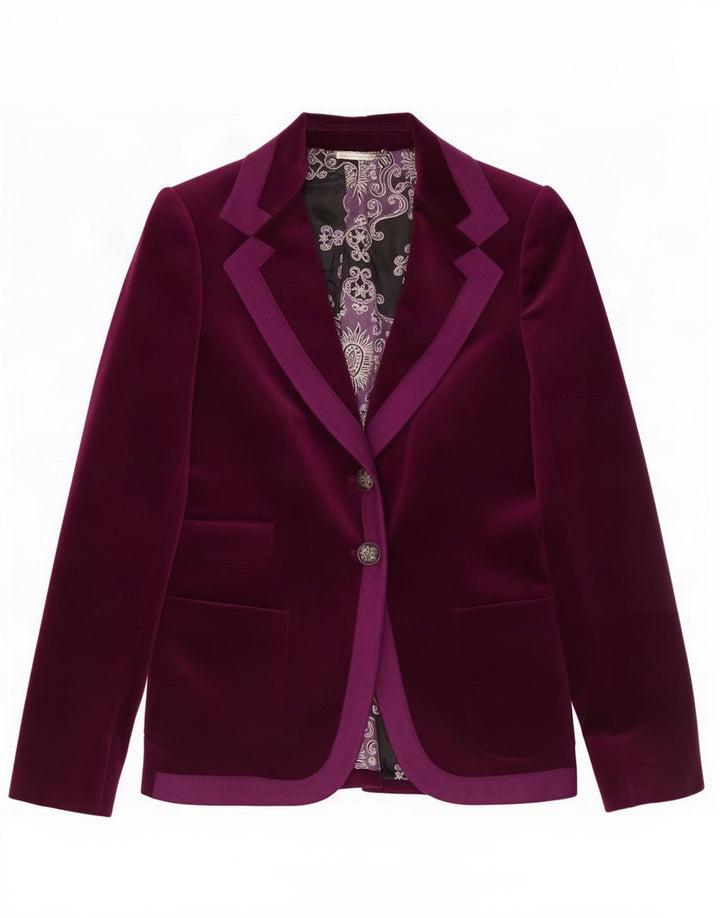 Massimo Dutti Dame 2 Button Velvet Blazer Jacket EU 36 XS Maroon Bomuld