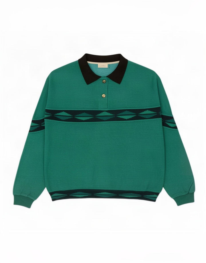 Vintage Dame Oversized Sweatshirt Jumper UK 14 Medium Grøn Geometrisk