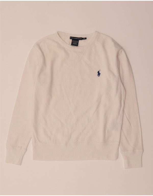 Ralph Lauren Dame Sweatshirt Jumper UK 10 Small White Bomuld