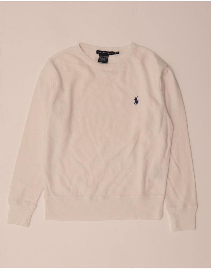 Ralph Lauren Dame Sweatshirt Jumper UK 10 Small White Bomuld