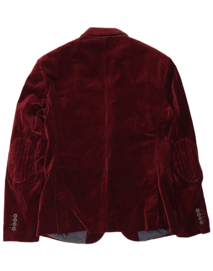 Zara Herre 2 Button Velvet Blazer Jacket EU 52 Large Burgundy