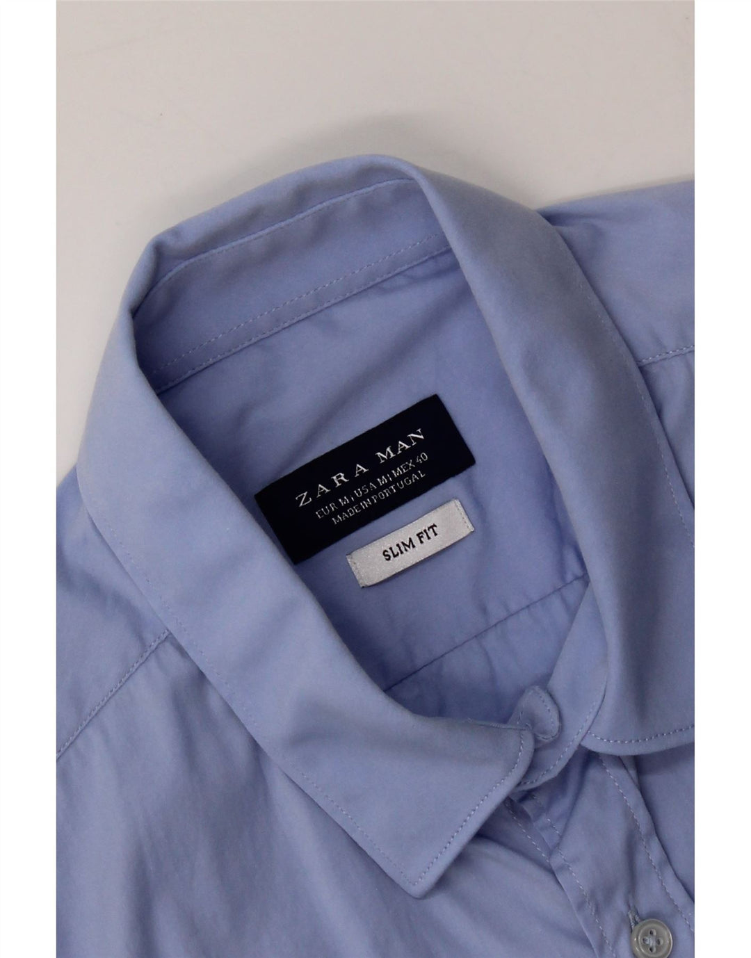 ZARA Mens Slim Fit Shirt Medium Blue Cotton Vintage Zara and Second-Hand Zara from Messina Hembry 
