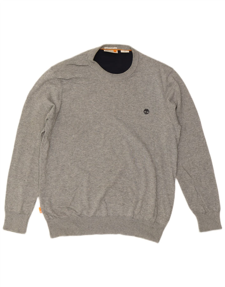 TIMBERLAND Mens Crew Neck Jumper Sweater Medium Grey Cotton