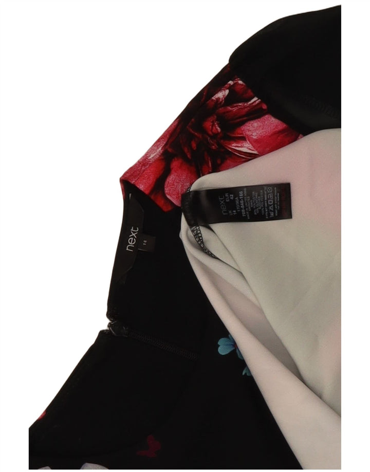 Næste Dame Langærmet Skift Kjole UK 14 Large Black Floral Polyester