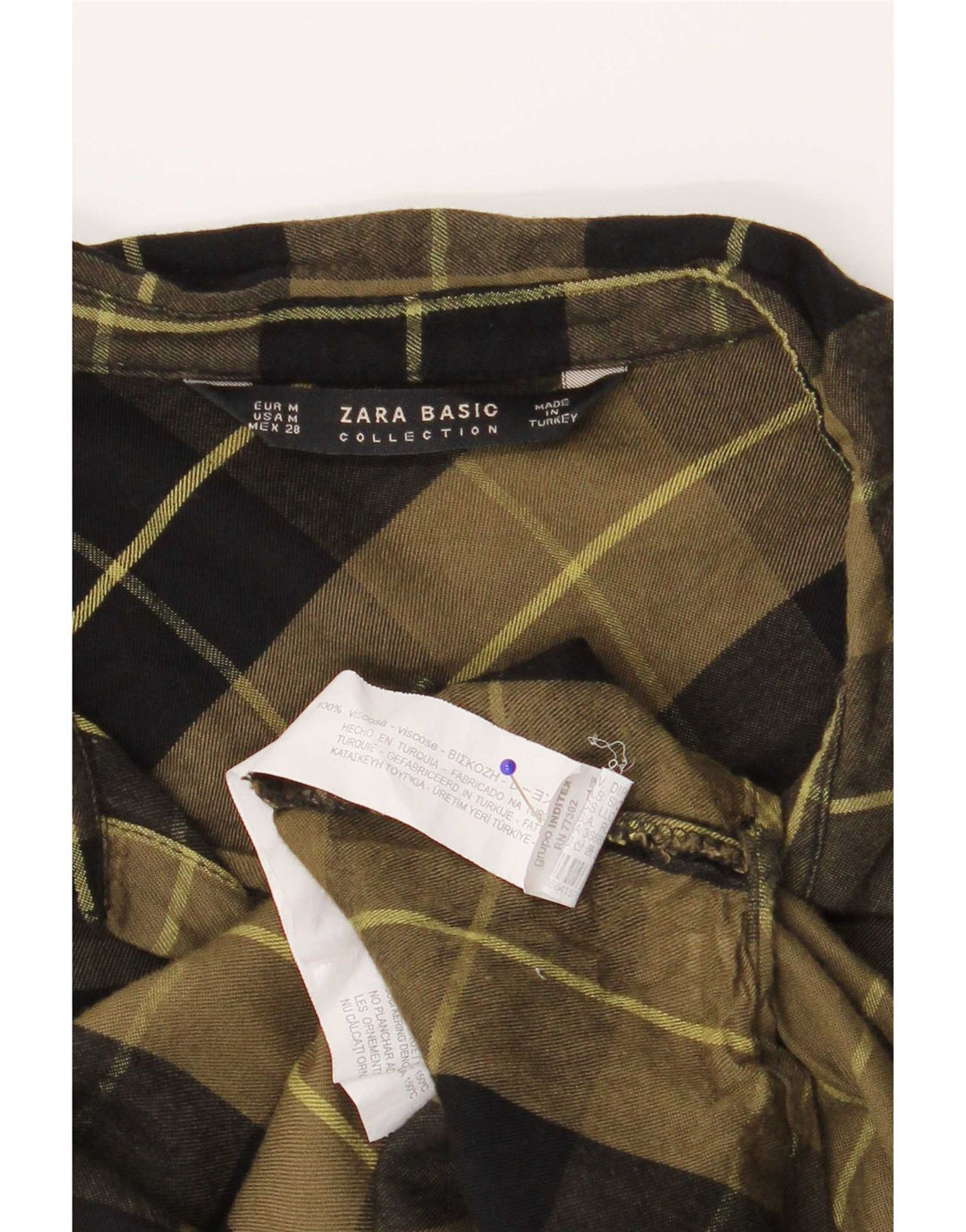 Zara Dame Flanell Shirt UK 14 Medium Green Check Viscose