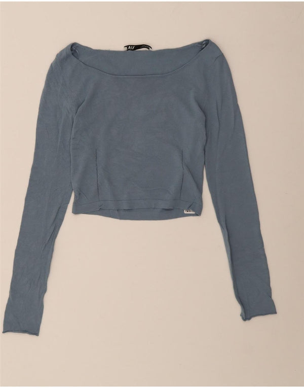 Zara Womens Crop Off Shoulder Top UK 12 Medium Blue Viscose