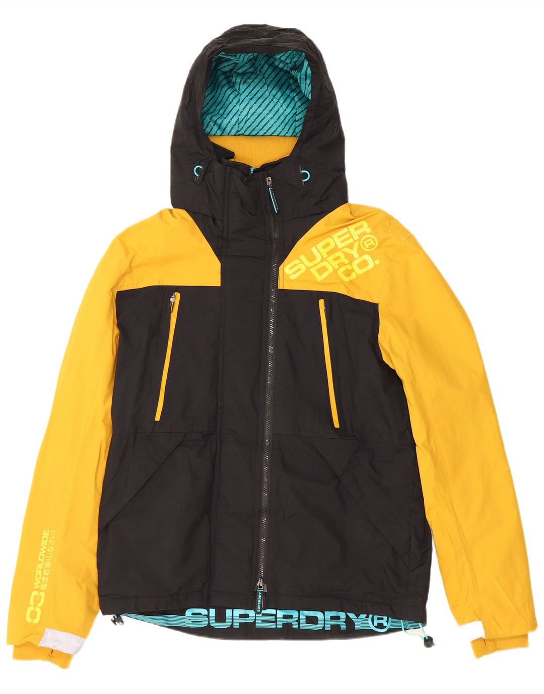 SUPERDRY Herre Grafisk Windbreaker Jacket UK 38 Medium Sort Colourblock