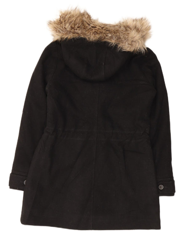 Abercrombie & Fitch Womens Hooded Duffle Coat UK 10 Small Black Wool
