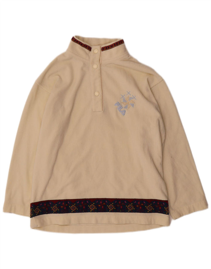 Fila Dame Button Neck Fleece Jumper IT 44 Medium Beige Fair Isle