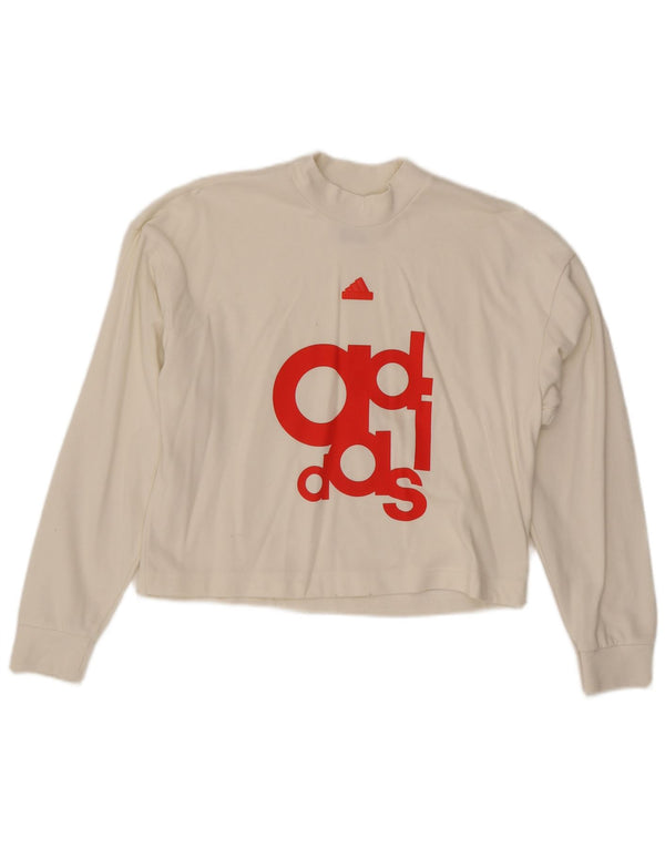 Adidas Womens Crop Oversized grafisk top Langærmet UK 4/6 XS Hvid