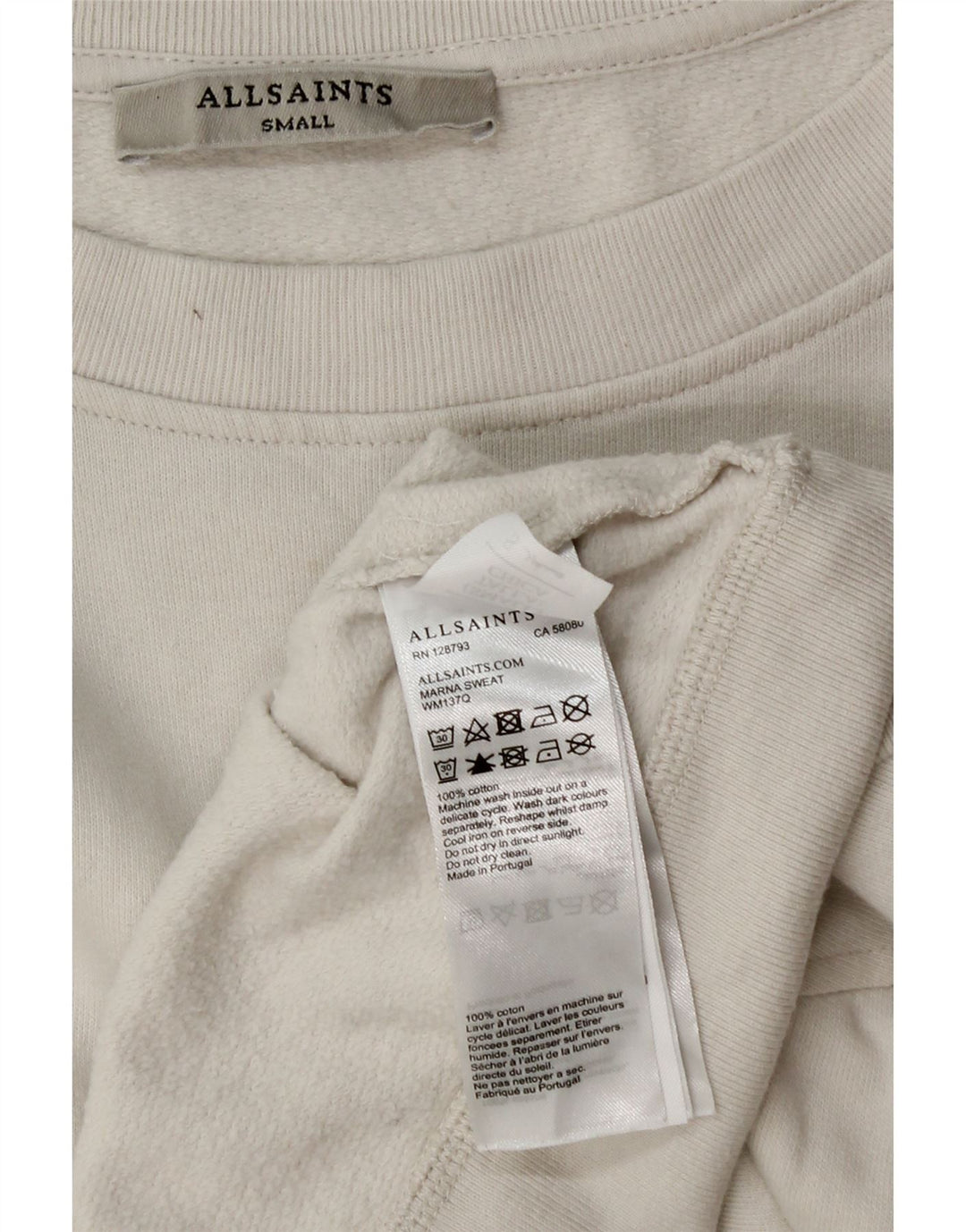 ALL SAINTS Womens Oversized Crop Sweatshirt Jumper UK 10 Small White