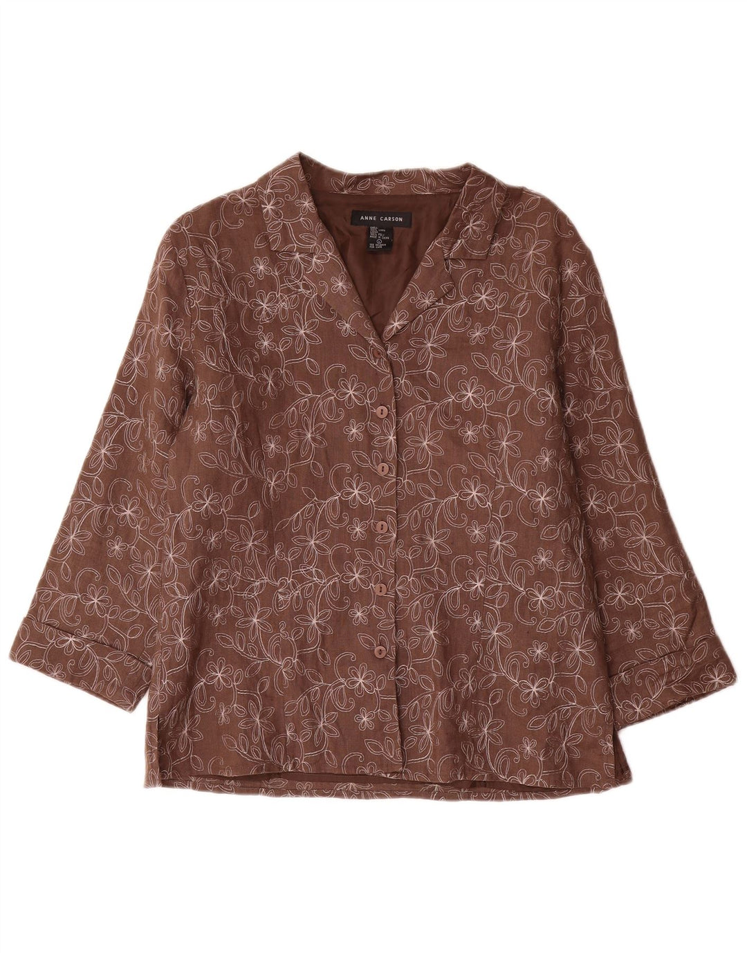 Anne Carson Dame 3/4-ærmet blazerjakke UK 16 Large Brown Floral