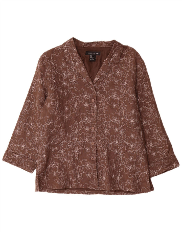 Anne Carson Dame 3/4-ærmet blazerjakke UK 16 Large Brown Floral