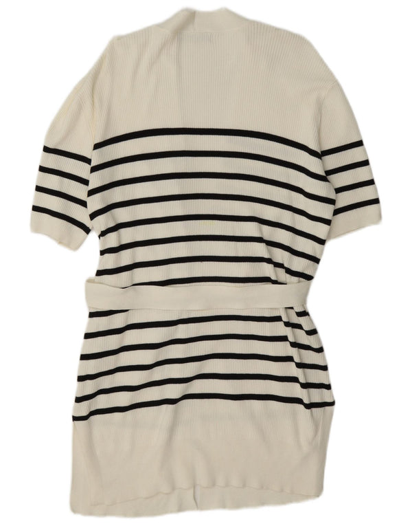 Marks & Spencer Dame Longline Cardigan Sweater UK 14 Mellem hvid stribet