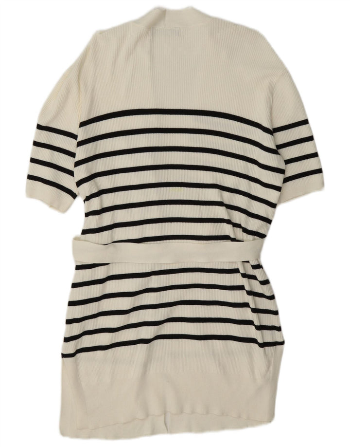 Marks & Spencer Dame Longline Cardigan Sweater UK 14 Mellem hvid stribet