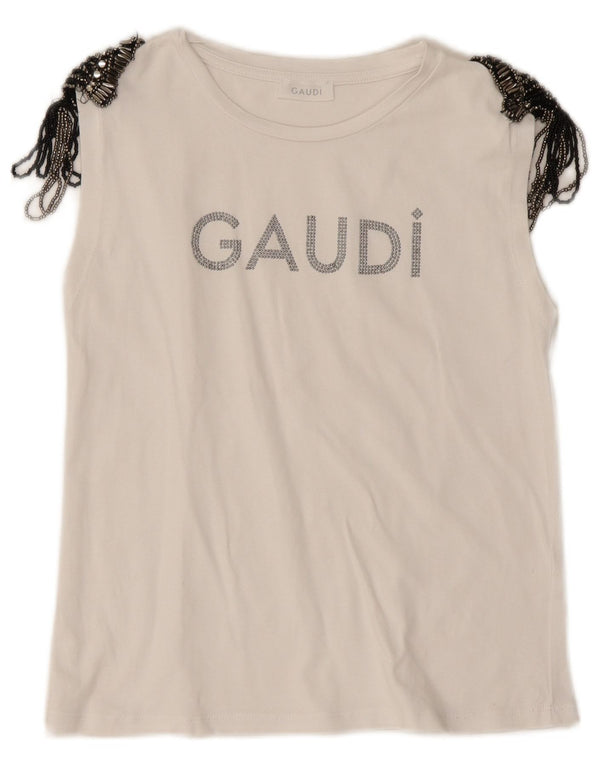 Gaudi Dame Grafisk Vest Top UK 10 Small White