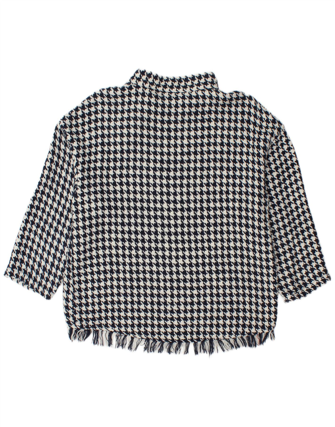Zara Womens Button Neck Jumper Sweater UK 14 Medium Navy Blue Houndstooth