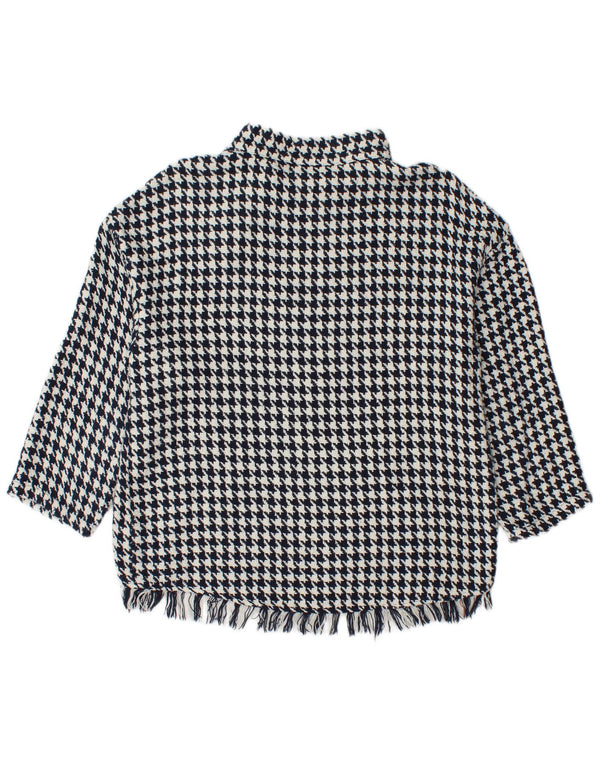 Zara Womens Button Neck Jumper Sweater UK 14 Medium Navy Blue Houndstooth