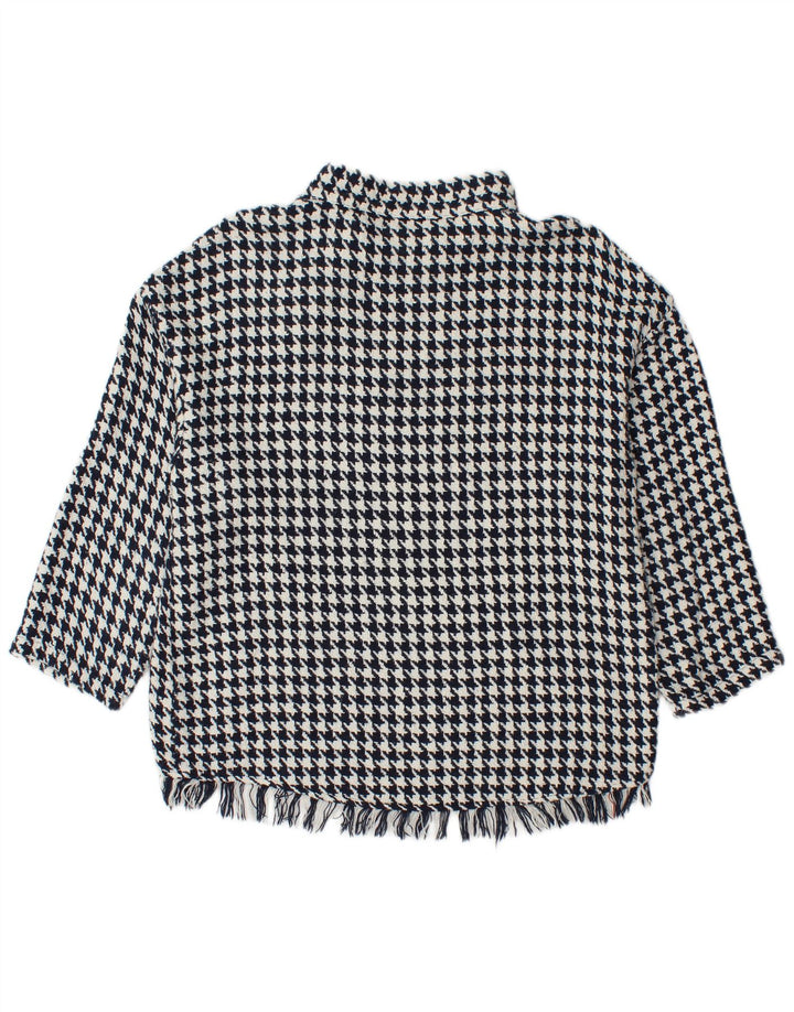 Zara Womens Button Neck Jumper Sweater UK 14 Medium Navy Blue Houndstooth