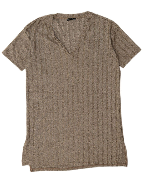 Zara Dame Oversized T-Shirt Kjole UK 14 Medium Grå Stribet