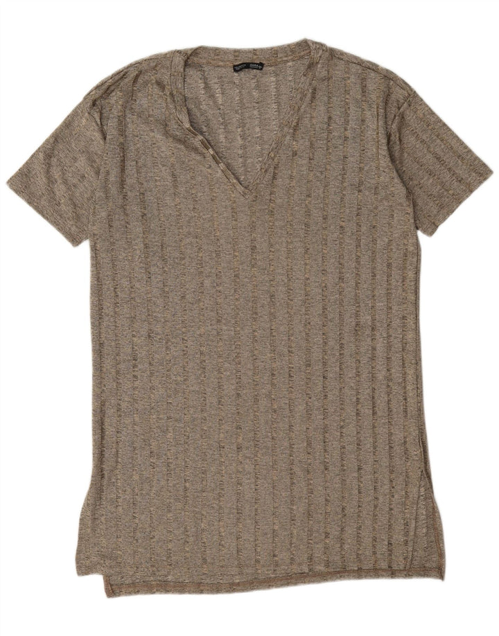 Zara Dame Oversized T-Shirt Kjole UK 14 Medium Grå Stribet