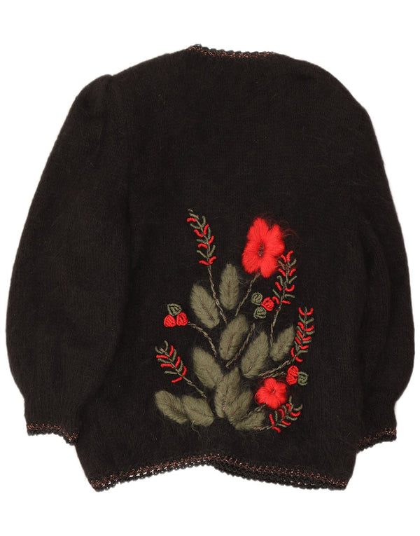 Vintage oversize cardigan sweater til kvinder UK 18 XL sort blomster