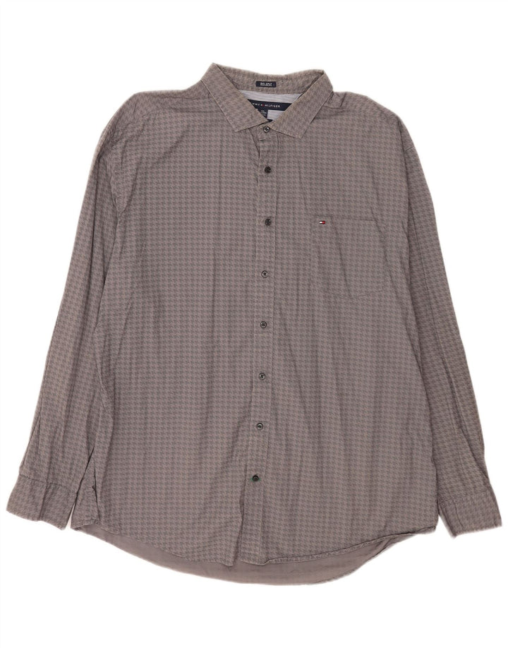 Tommy Hilfiger Herre Custom Fit skjorte 2XL Grå Houndstooth Bomuld