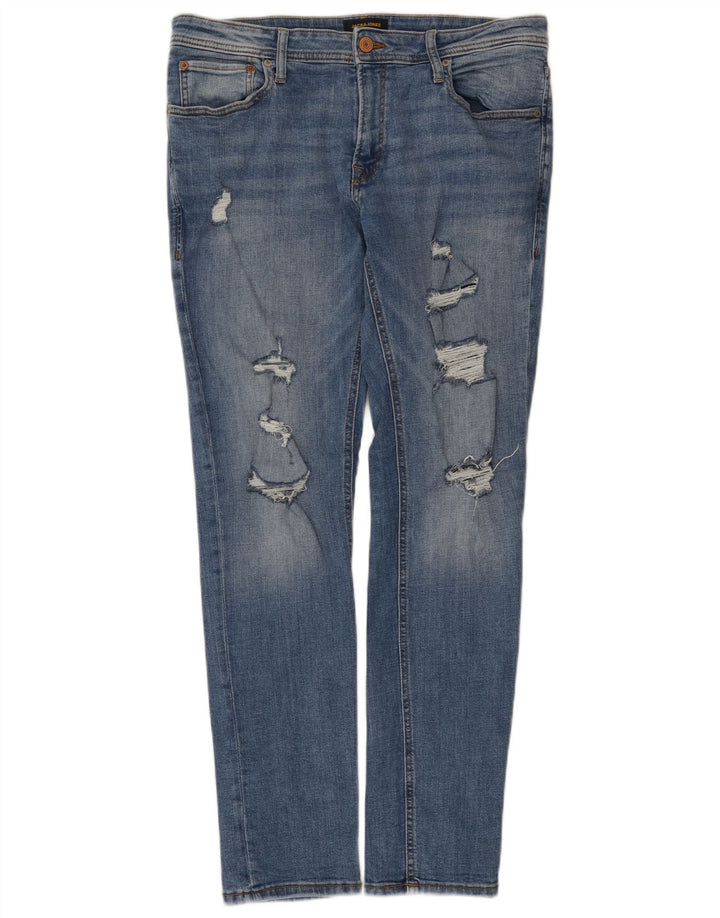 Jack & Jones Herre Distressed Slim Jeans W36 L32 Blå Bomuld